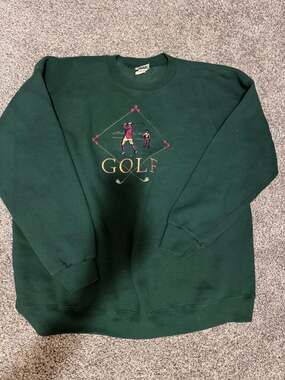 Vintage 90s Nutmeg Mills Golf Embroidered Crewneck Sweatshirt Hunter Green XXL